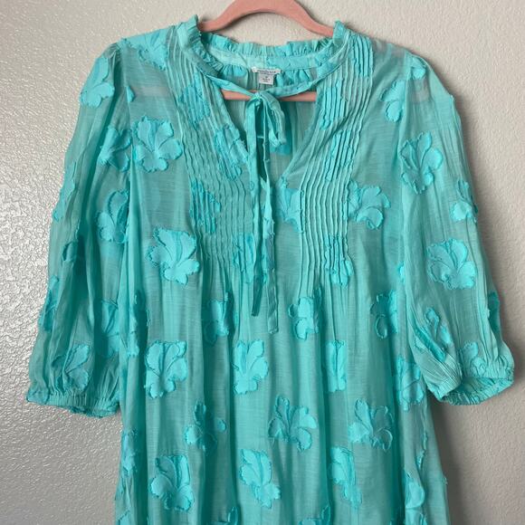 Sundance Dress Women Small Teal Fanciful Floral Mini Puff Sleeve Peplum Babydoll - Picture 4 of 11